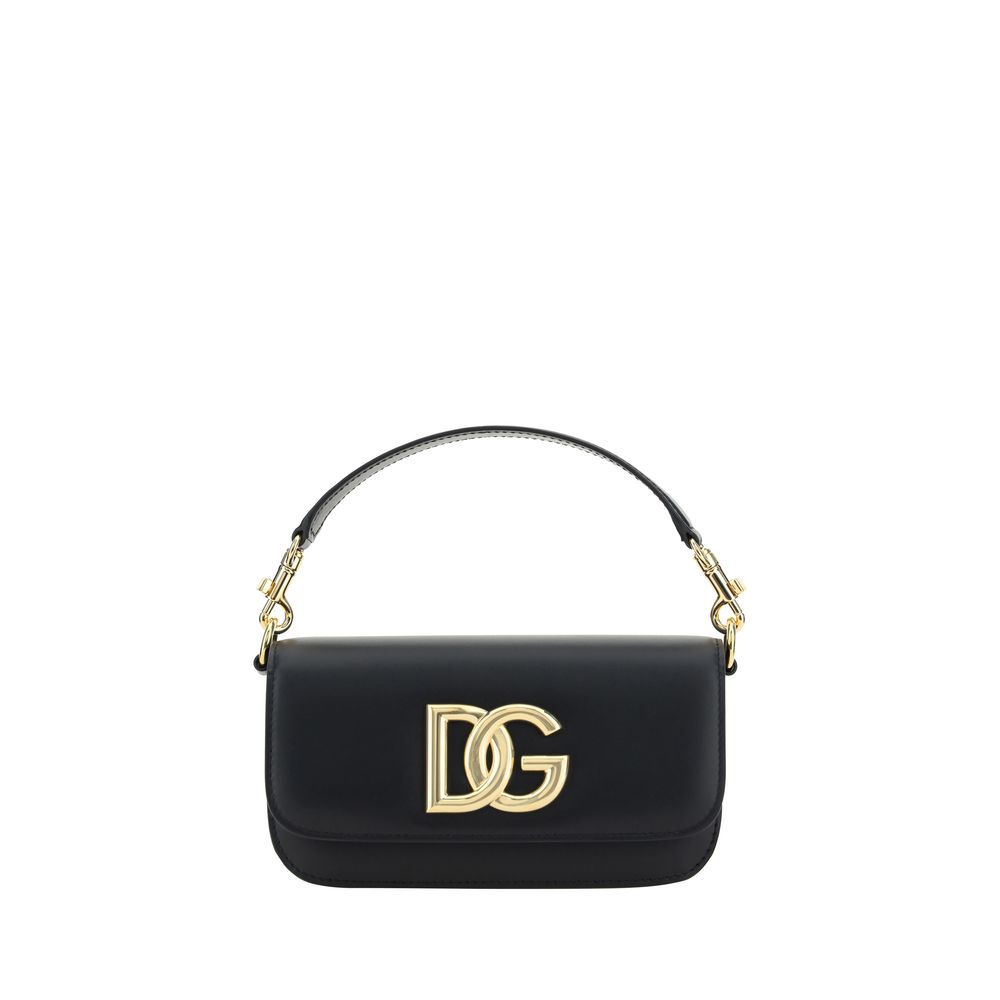 Dolce & Gabbana Black Calf Leather Bos Taurus Handbag with gold D&G logo