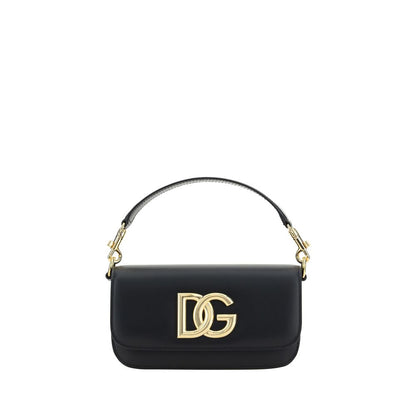 Dolce & Gabbana Black Calf Leather Bos Taurus Handbag with gold D&G logo