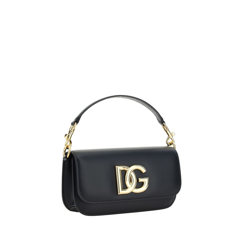 Dolce & Gabbana Black Calf Leather Bos Taurus Handbag with gold D&G logo and removable strap