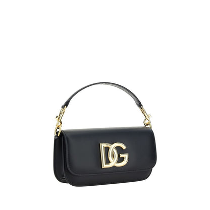 Dolce & Gabbana Black Calf Leather Bos Taurus Handbag with gold D&G logo and removable strap