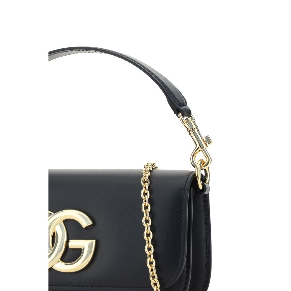 Dolce & Gabbana Black Calf Leather Bos Taurus Handbag with gold chain and D&G monogram