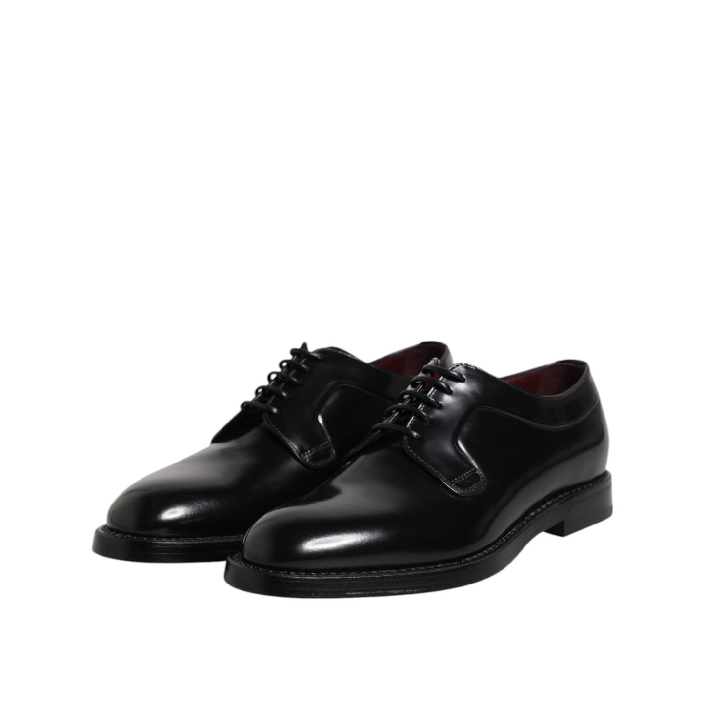 Dolce & Gabbana Black Calf Leather Lace Up Dress Shoes with logo details, showcasing craftsmanship and elegance, made in Italy