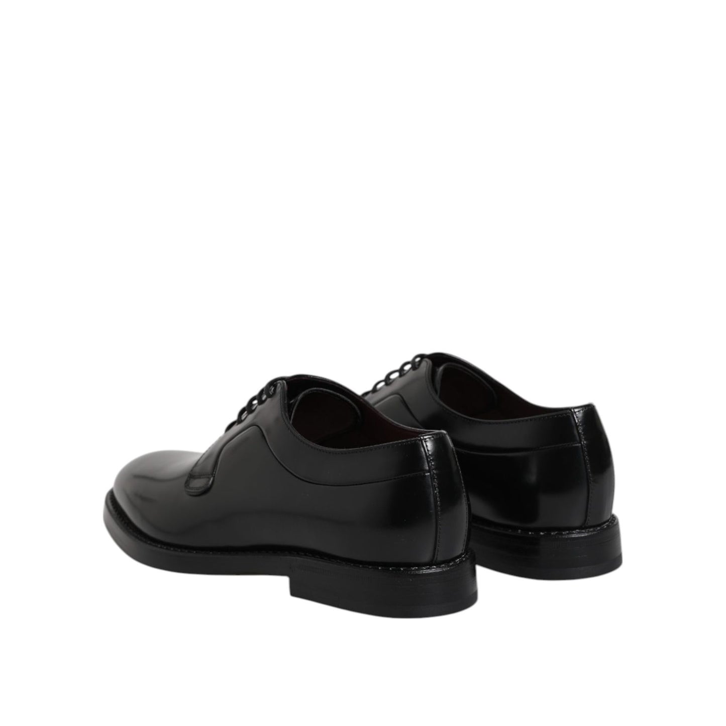 Dolce & Gabbana Black Calf Leather Lace Up Dress Shoes back view showcasing luxurious craftsmanship and leather detail.