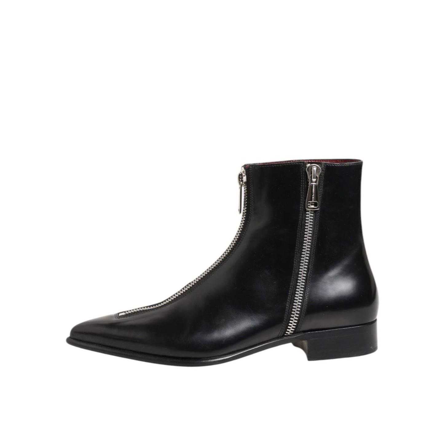 Dolce & Gabbana Black Calfskin Leather Men SHORT Boots Shoes with sleek silhouette and side zipper closure.