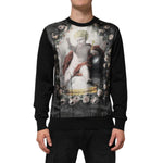Dolce & Gabbana Black Cashmere Cherub Print Baroque Sweater with luxurious Italian design and cherub detail.