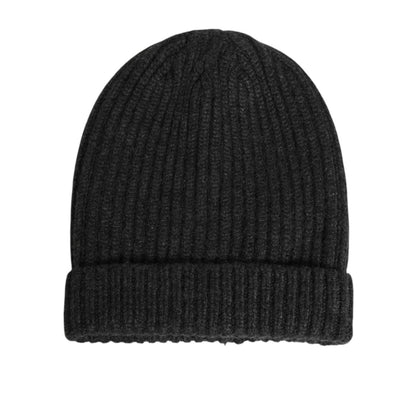 Dolce & Gabbana Black Cashmere Knitted Beanie Men Capello Hat, luxury ribbed knit design, Italian craftsmanship, soft and warm accessory.