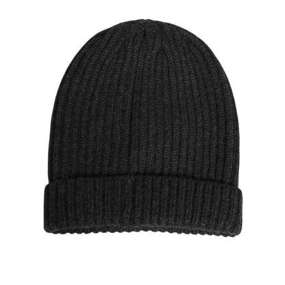 Dolce & Gabbana Black Cashmere Knitted Beanie Men Capello Hat with ribbed design and snug fit, made in Italy for luxury and warmth.