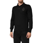 Dolce & Gabbana Black Cashmere Polo Men Longsleeves Sweater with crown crest logo, 100% cashmere, made in Italy.