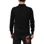 Dolce & Gabbana Black Cashmere Polo Men Longsleeves Sweater, back view showing elegant design and regular fit, 100% cashmere material.
