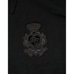 Dolce & Gabbana Black Cashmere Polo Men Longsleeves Sweater with embroidered crown crest DG logo