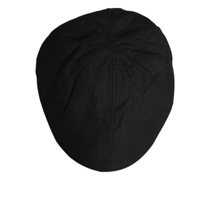 Dolce & Gabbana Black Cotton DG Logo Newsboy Cloth Capello Hat top view featuring paneled crown and refined designer details.