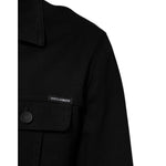 Dolce & Gabbana Black Cotton Denim Stretch Giubbotto Jacket with button closure and logo detail.