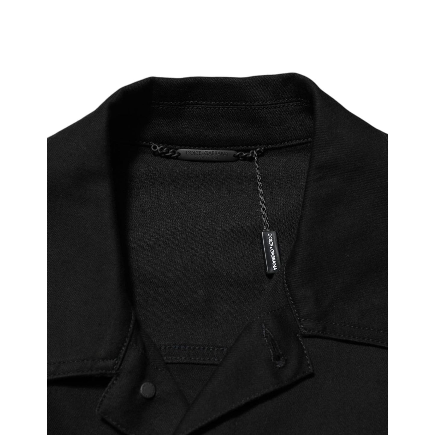 Dolce & Gabbana Black Cotton Denim Stretch Giubbotto Jacket collar detail