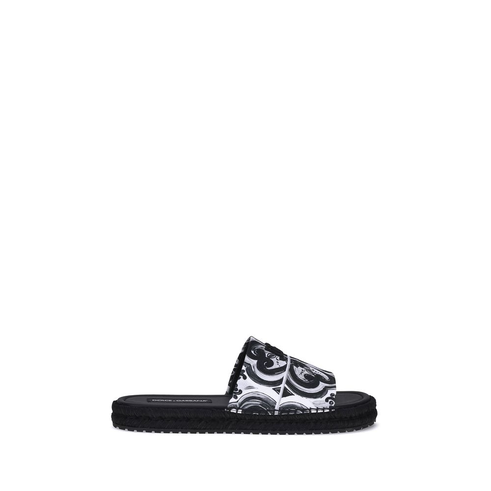 Dolce & Gabbana Black Cotton Espadrilles with shell print and rope sole, AW25 collection.