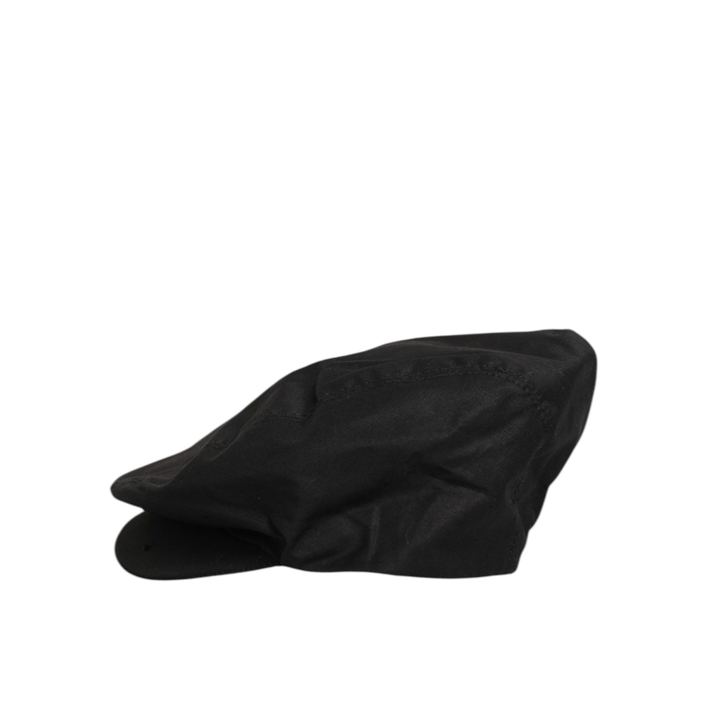 Dolce & Gabbana Black Cotton Stretch Newsboy Cloth Capello Hat with paneled crown and short brim, featuring DG logo accent.