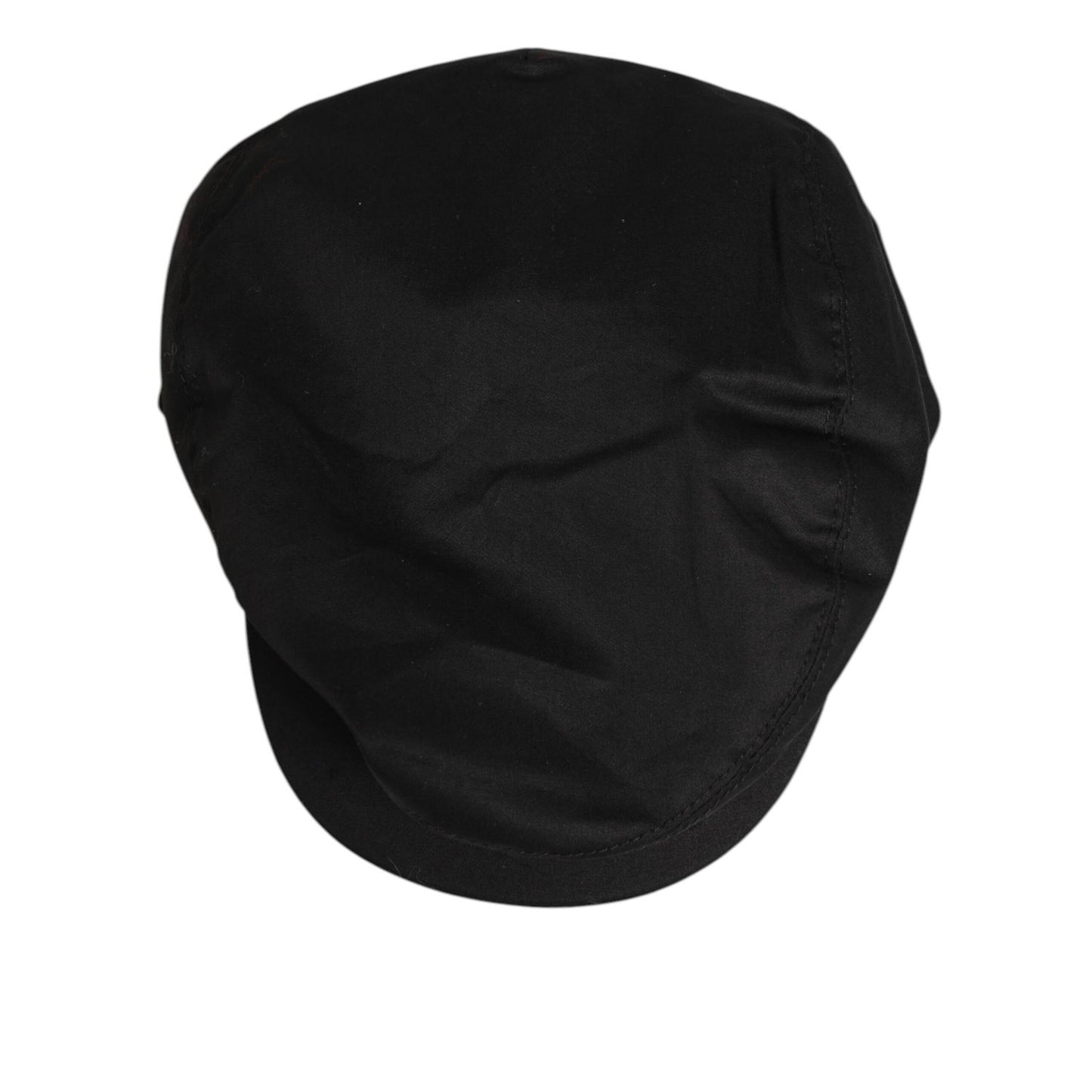 Dolce & Gabbana Black Cotton Stretch Newsboy Cloth Capello Hat, classic black cap with paneled crown and short brim.