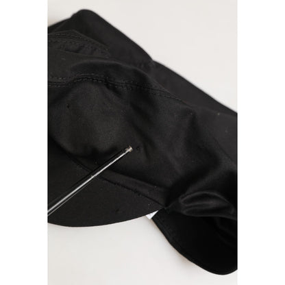 Dolce & Gabbana Black Cotton Stretch Newsboy Cloth Capello Hat with paneled crown and short brim, close-up view.