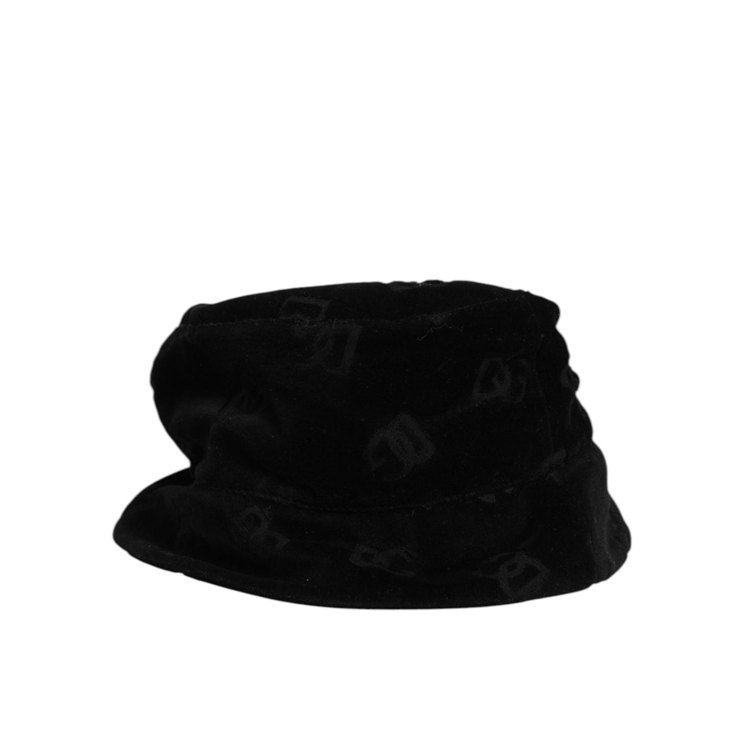 Dolce & Gabbana Black Cotton Suede Bucket Logo Capello Hat with subtle logo accent and suede detailing.