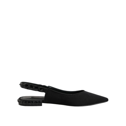 Dolce & Gabbana Black Crystal Charmeuse Slingback Shoes