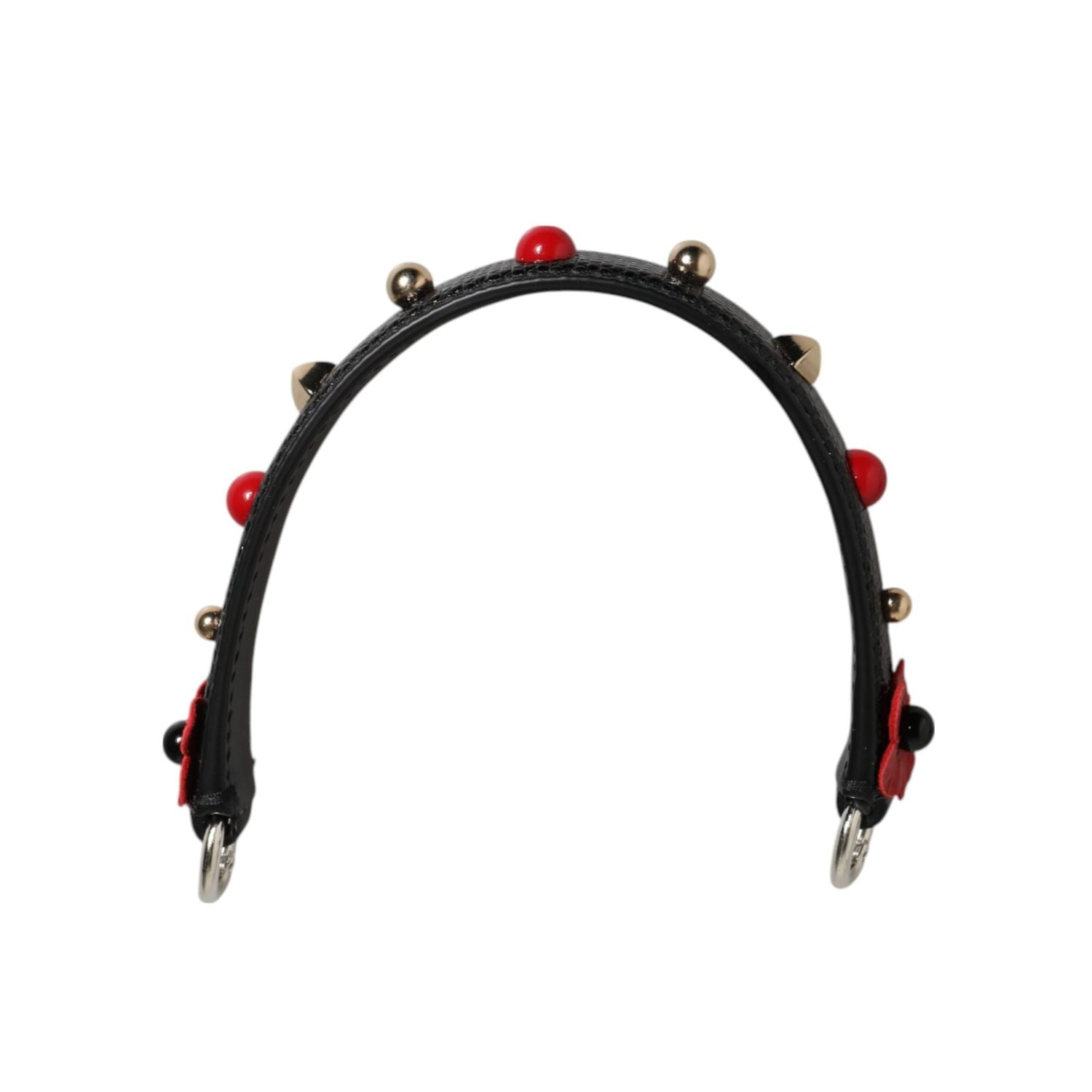 Dolce & Gabbana Black Embellished Leather Bag Handle Women Shoulder Strap