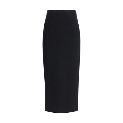 Dolce & Gabbana Black Fleece Wool Long Skirt featuring refined tailoring and a high waistband, designed for timeless elegance.