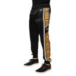 Dolce & Gabbana Black Gold Satin Crown Side Stripe Jogger Pants with embroidered motifs and ribbed cuffs