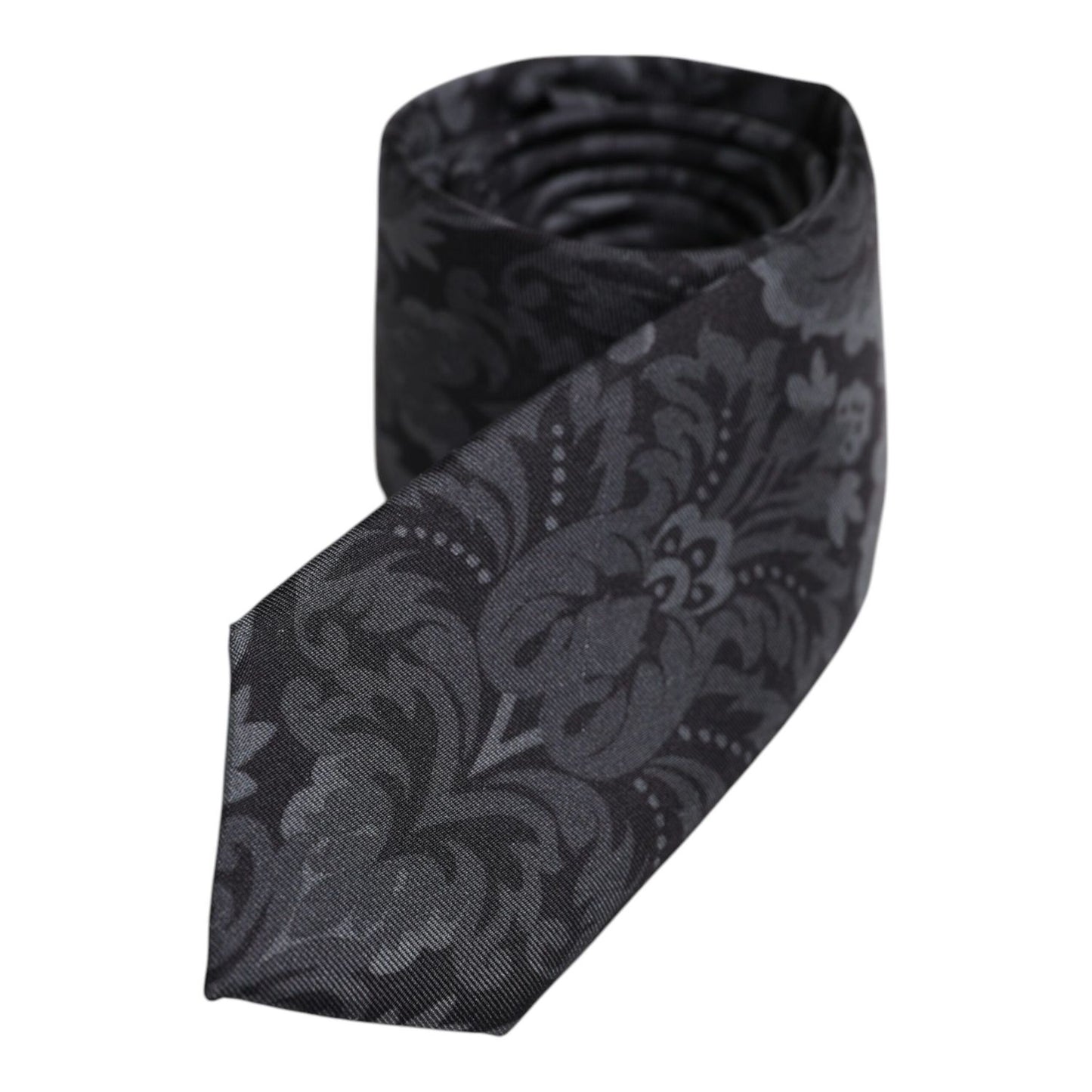 Dolce & Gabbana Black Gray Flower Print Adjustable Necktie Tie