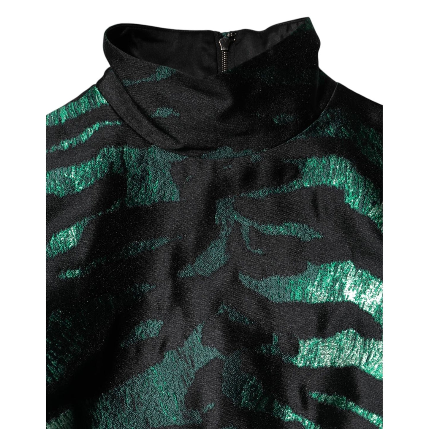 Dolce & Gabbana Black Green Metallic Jacquard Mini Long Dress