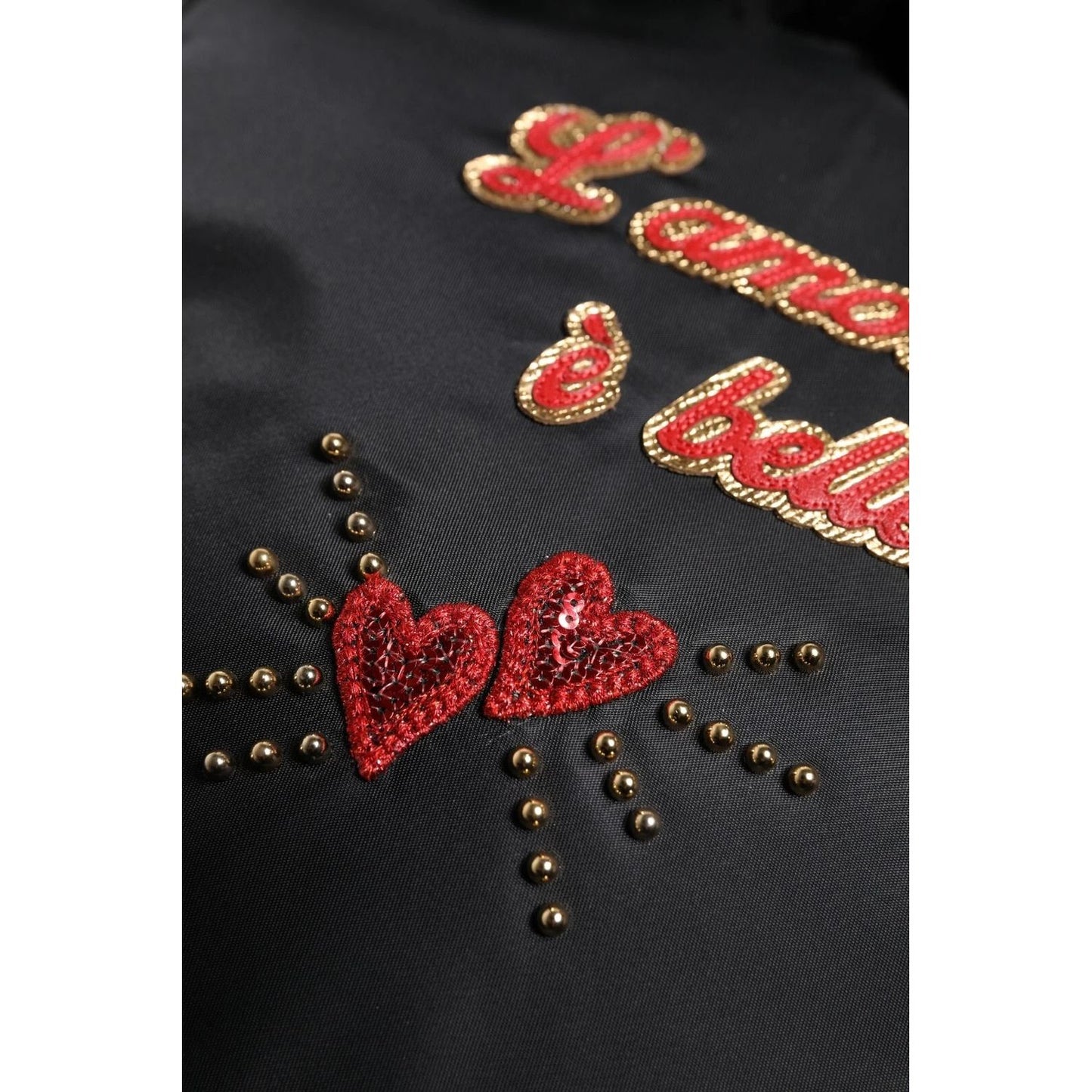 Dolce & Gabbana Black Heart L'Amore Patch Embellished Kids Backpack