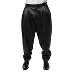 Dolce & Gabbana Black Lamb Leather Trousers Men Pants shown in front view with button and zip closure.