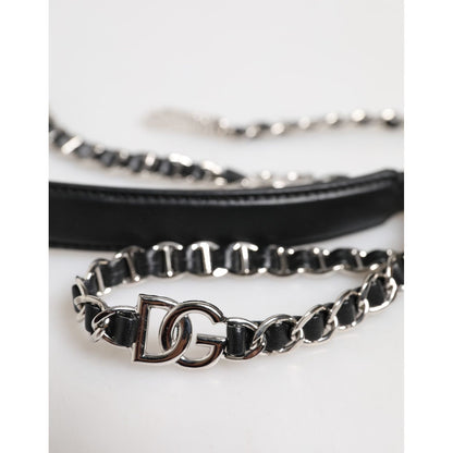 Dolce & Gabbana Black Leather DG Logo Chain Bag Shoulder Strap