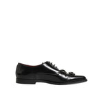 Dolce & Gabbana Black Leather Jeweled Crystals Derby Shoes featuring sparkling crystal embellishments and classic lace-up design.