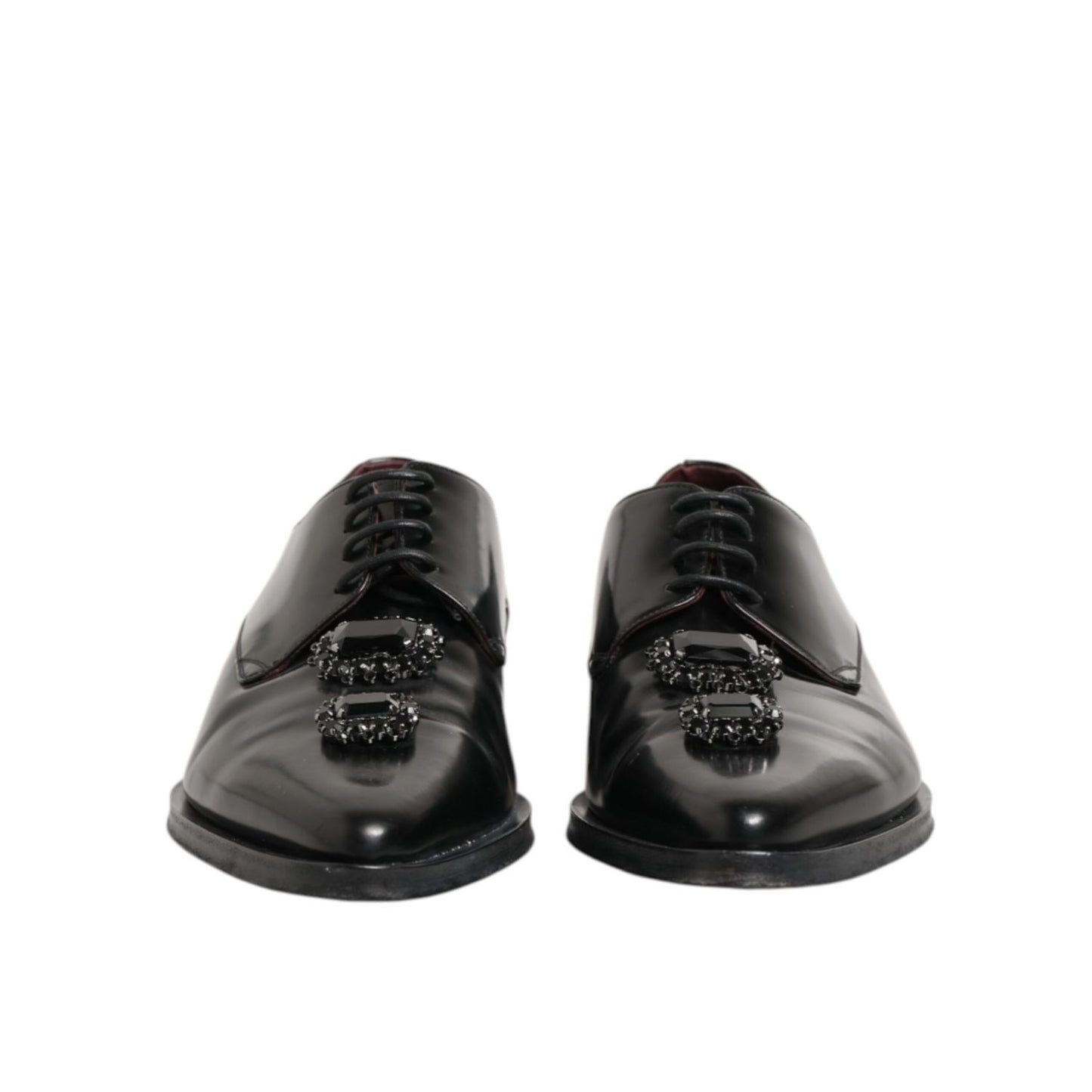 Dolce & Gabbana Black Leather Jeweled Crystals Derby Shoes in smooth leather, embellished with crystal jewels and classic lace-up design.