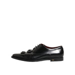 Dolce & Gabbana Black Leather Jeweled Crystals Derby Shoes, elegant lace-up design with crystal embellishments, luxury footwear