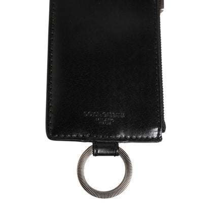 Dolce & Gabbana Black Leather Logo Embossed Lanyard Card Holde Wallet