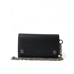 Alt Tag: Dolce & Gabbana Black Leather Logo Embossed Mini Bifold Wallet Borse Bag with chain, showcasing sleek and luxurious design.