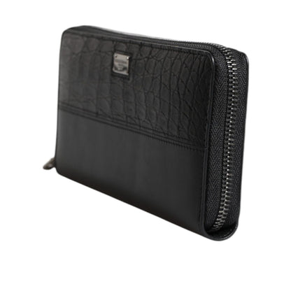 Dolce & Gabbana Black Leather Logo Plaque Zip Around Continental Wallet