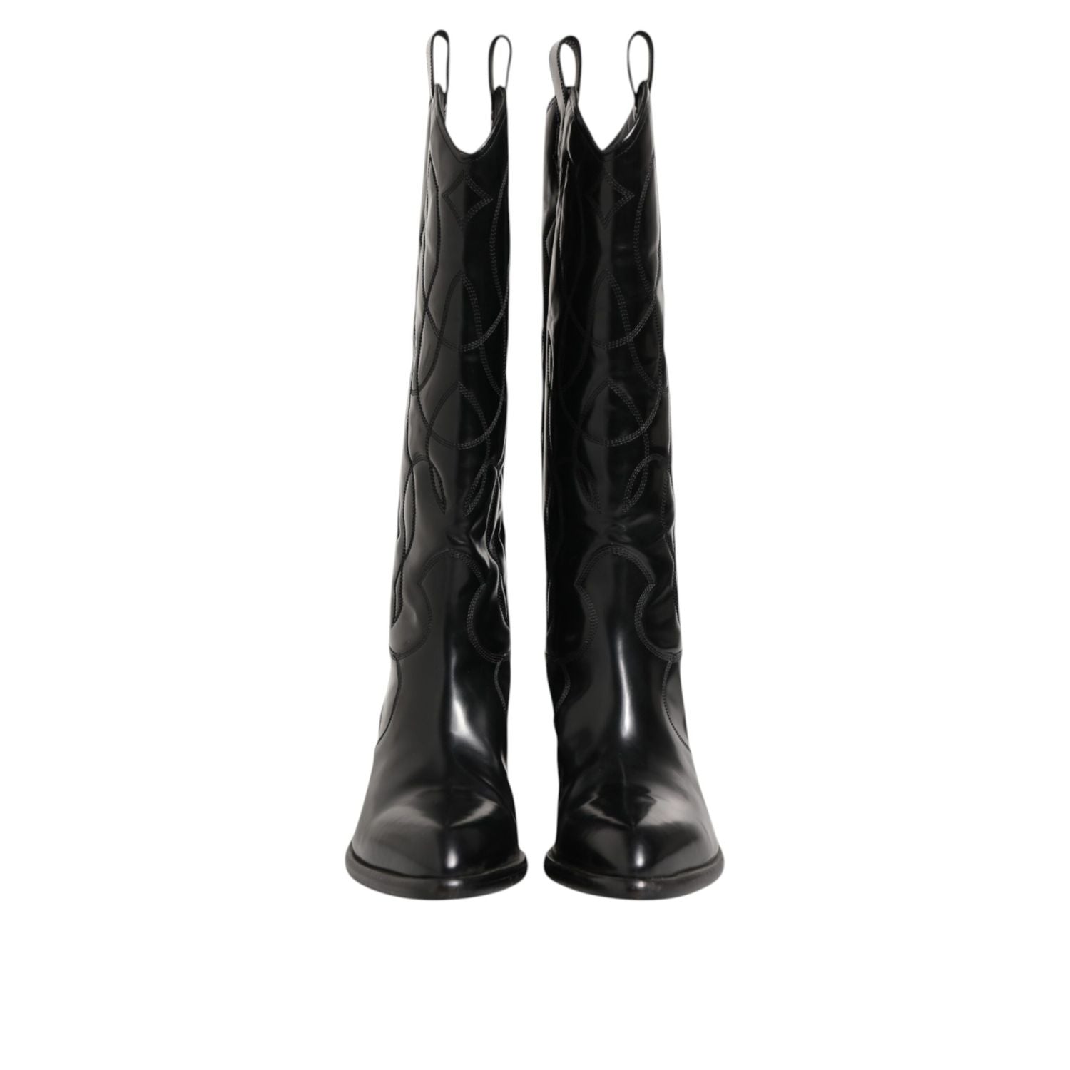 Dolce & Gabbana Black Leather Over The Calf Biker Boots Shoes