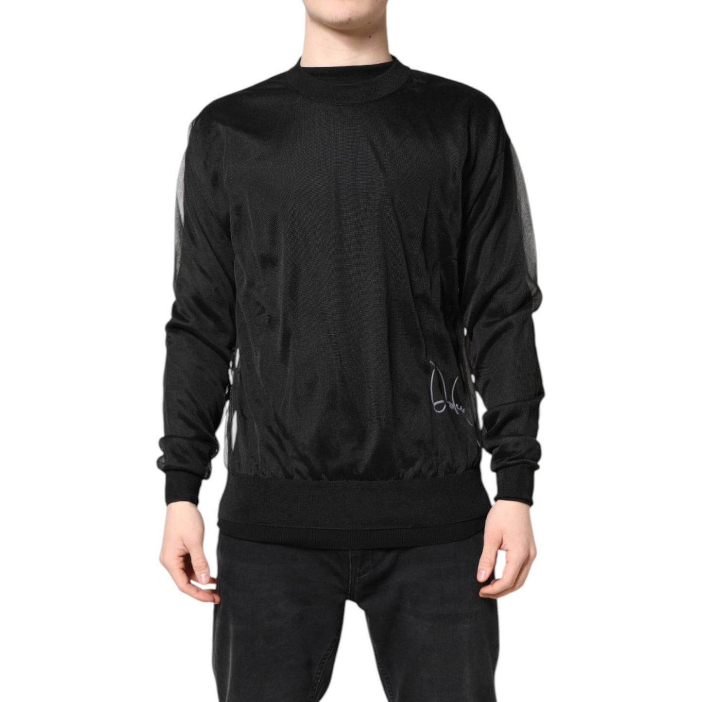 Dolce & Gabbana Black Logo Polyester CrewNeck Sweatshirt Sweater