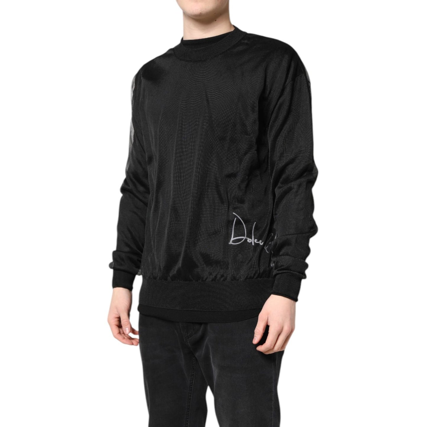 Dolce & Gabbana Black Logo Polyester CrewNeck Sweatshirt Sweater