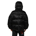 Dolce & Gabbana Black Monogram Logo Puffer Nylon Hooded Jacket back view, showing subtle DG logo and padded design.