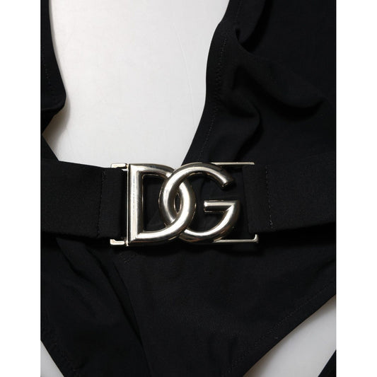 Dolce & Gabbana Black Nylon Deep V-Neck One Piece Swimwear