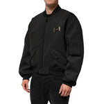 Dolce & Gabbana Black Polyester Logo Plaque Bomber Jacket with front pockets and utility sleeve pocket.