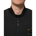 Dolce & Gabbana Black Polyester Logo Plaque Bomber Jacket with zipper and logo detail on chest