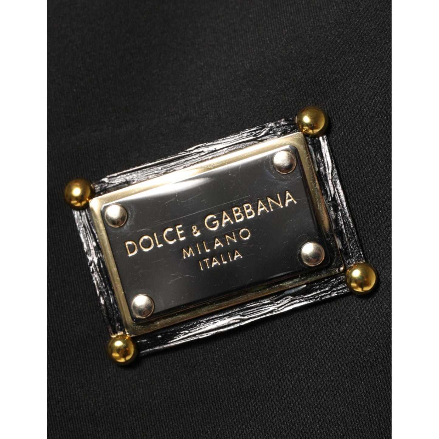 Dolce & Gabbana Black Polyester Logo Plaque Bomber Jacket with signature metal logo plaque detail.