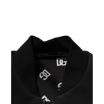 Dolce & Gabbana Black Polyester Logo Plaque Bomber Jacket collar detail showcasing brand interior design.