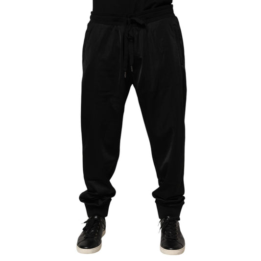 Dolce & Gabbana Black Polyester Logo Plaque Sweatpants Jogger Pants