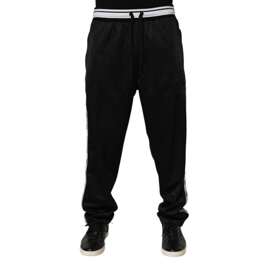 Dolce & Gabbana Black Polyester Logo Stripe Track Jogger Pants