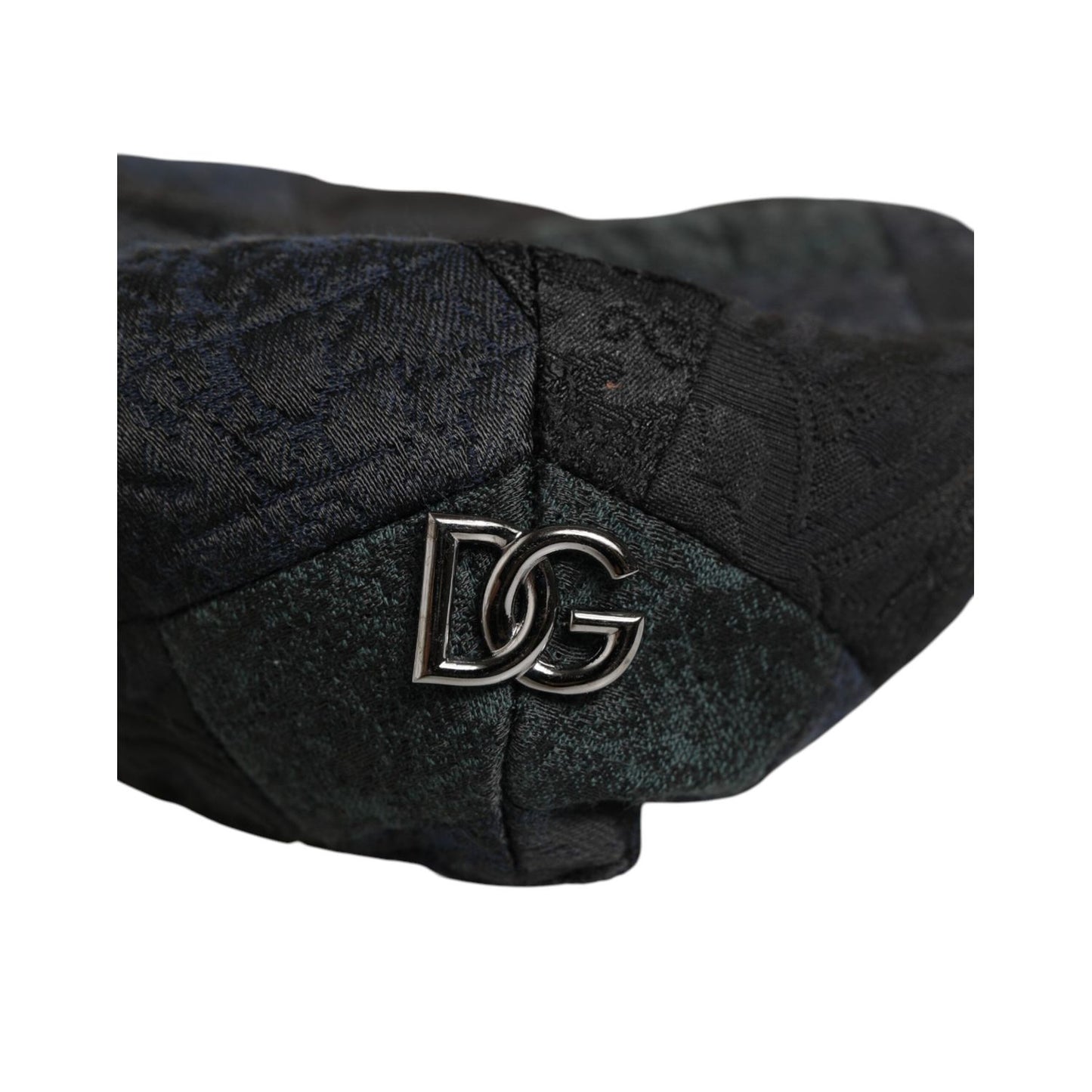 Close-up of Dolce & Gabbana Black Polyester Newsboy Men Cloth Capello Hat with DG logo detail