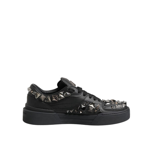 Dolce & Gabbana Black Portofino Studded Men Sneakers Shoes with leather and studded detailing.
